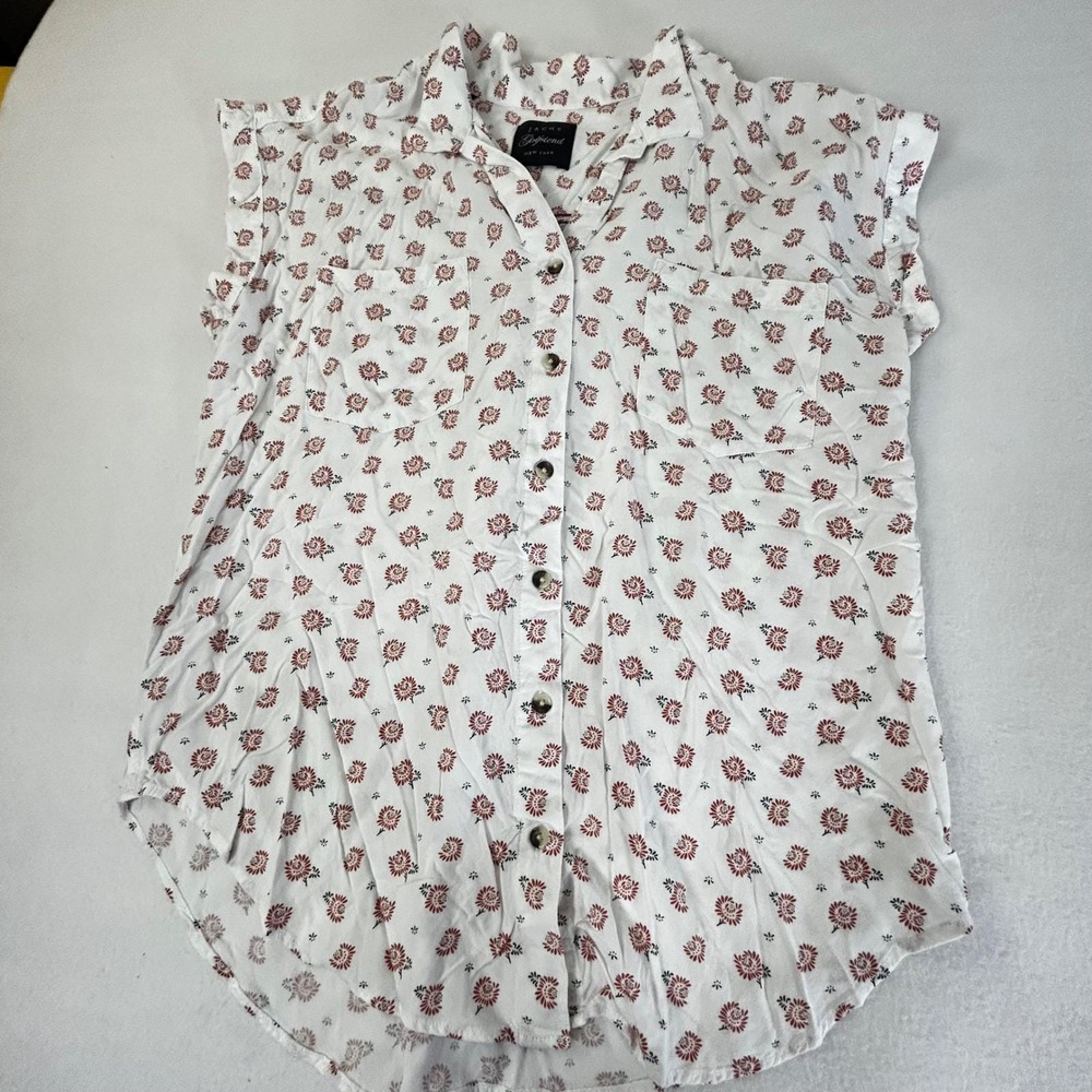 JACHS Girlfriend New York‎ White Floral Print Button Short Sleeve Shirt Women L
